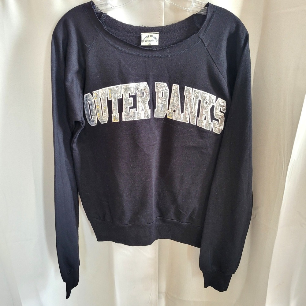 OBX Outer Banks Womens Sweatshirt XL Sequin Logo Beach Coastal Casual 21833